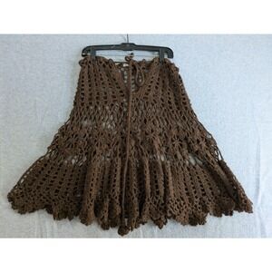 Lux Ilux Lux Beach Cover-Up Large Boho‎ Knit Crochet Tie Front Bohemian Brown